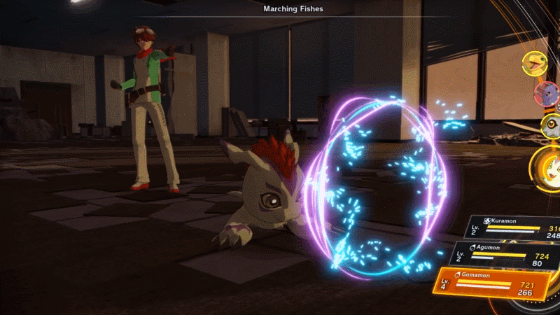 A Digimon uses an attack in battle. 